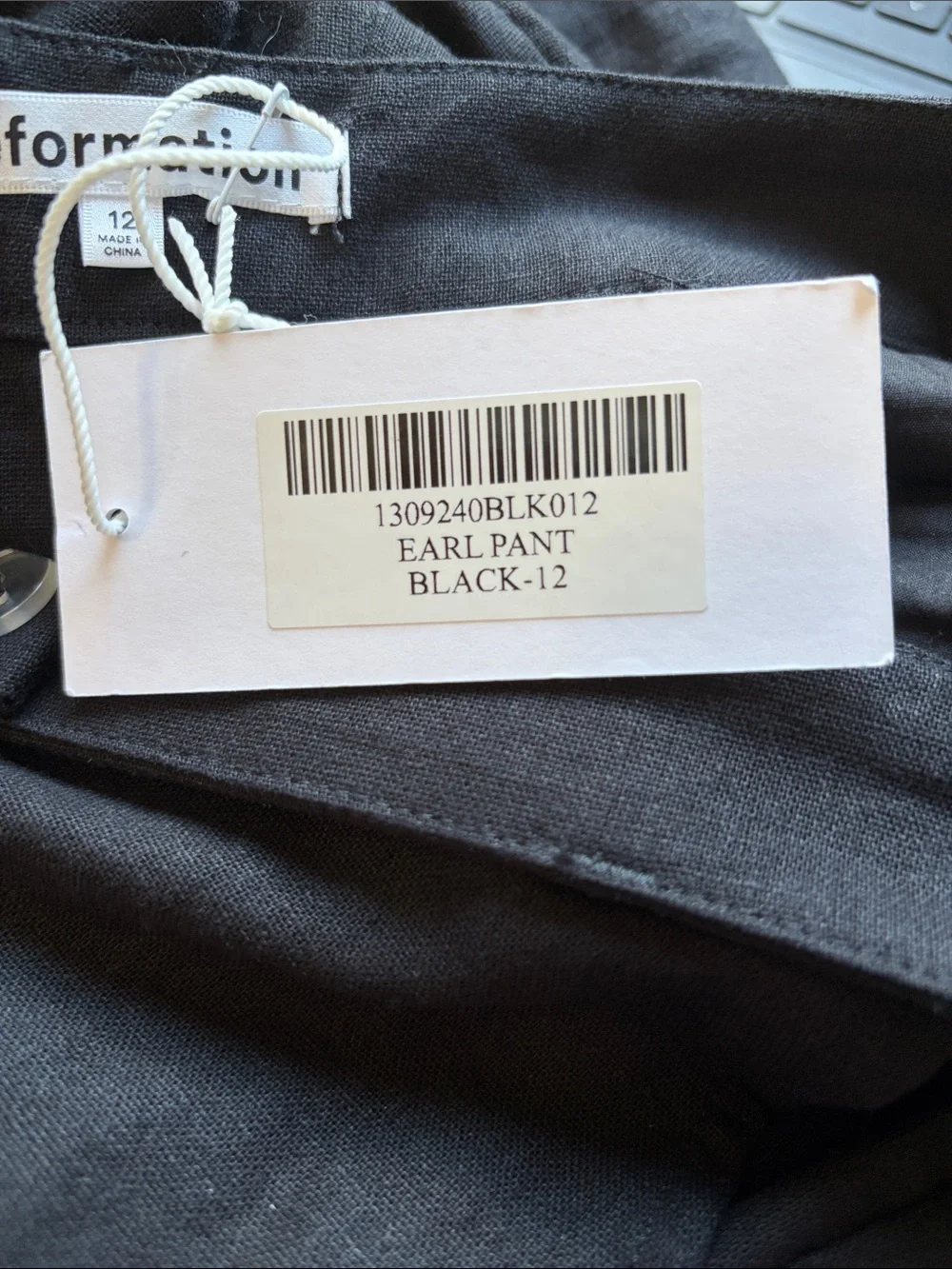 Reformation Earl Pant Black Linen Blend Wide Leg Trouser Designer Sz 12 NEW